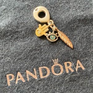 Pandora Hamsa, All-seeing Eye & Feather Spirituality Dangle tri-tone Charm
